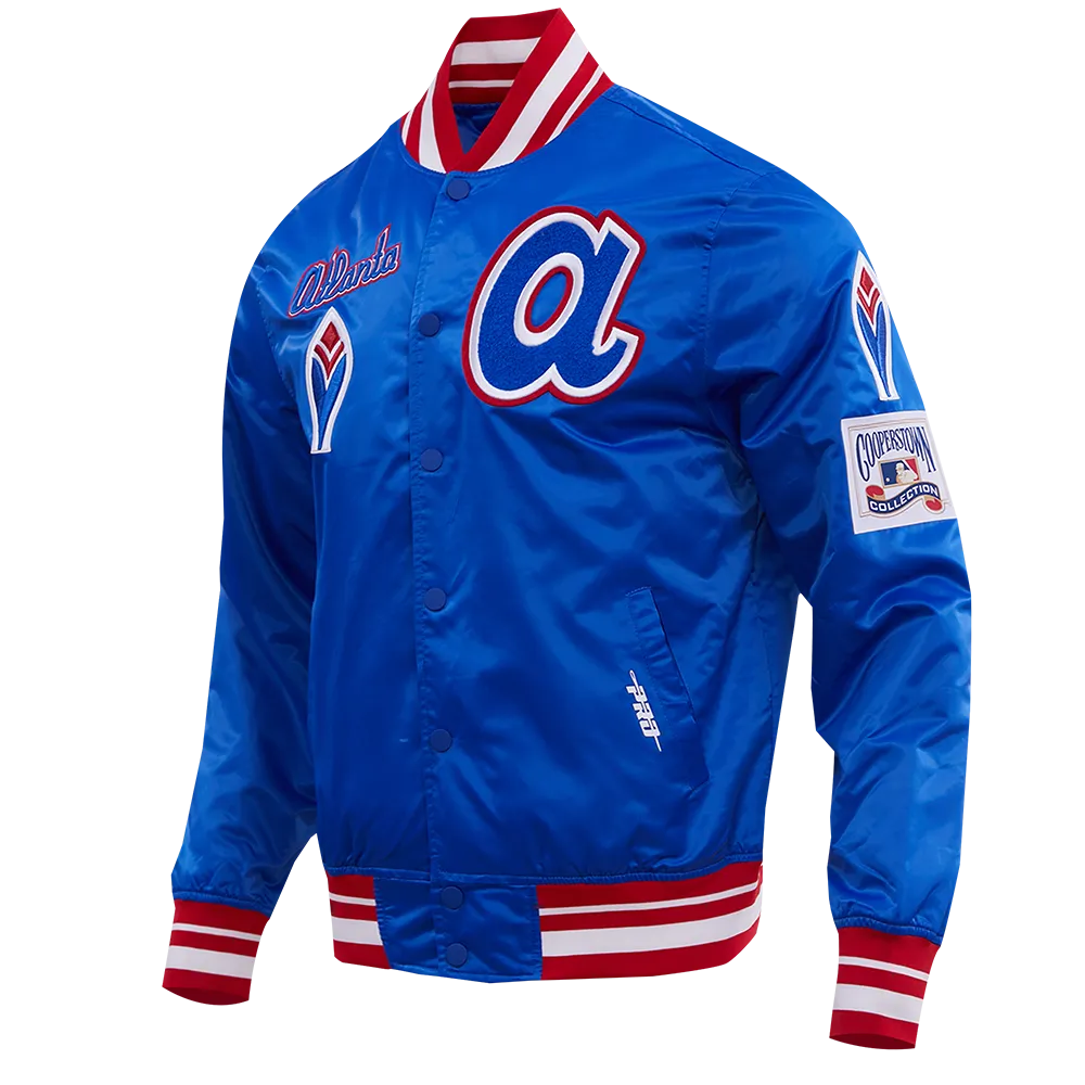 MLB ATLANTA BRAVES RETRO CLASSIC MEN'S RIB SATIN JACKET (ROYAL/RED)