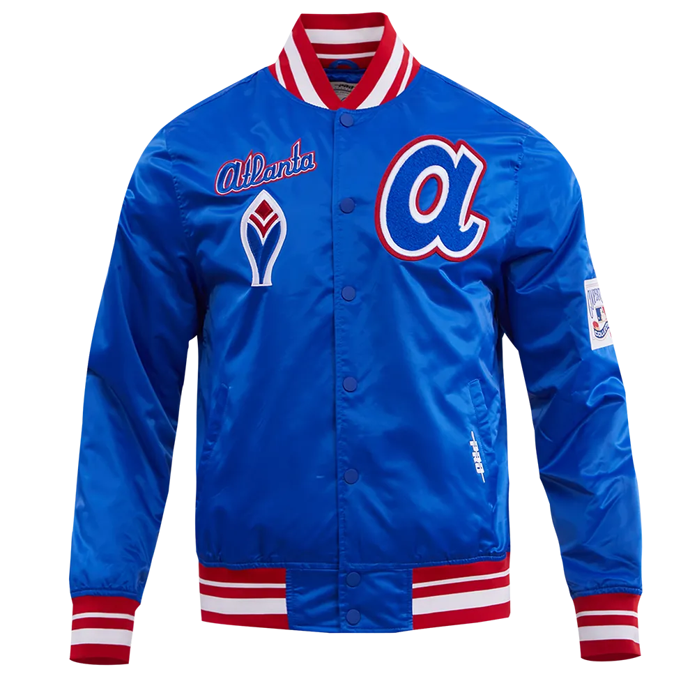 MLB ATLANTA BRAVES RETRO CLASSIC MEN'S RIB SATIN JACKET (ROYAL/RED)