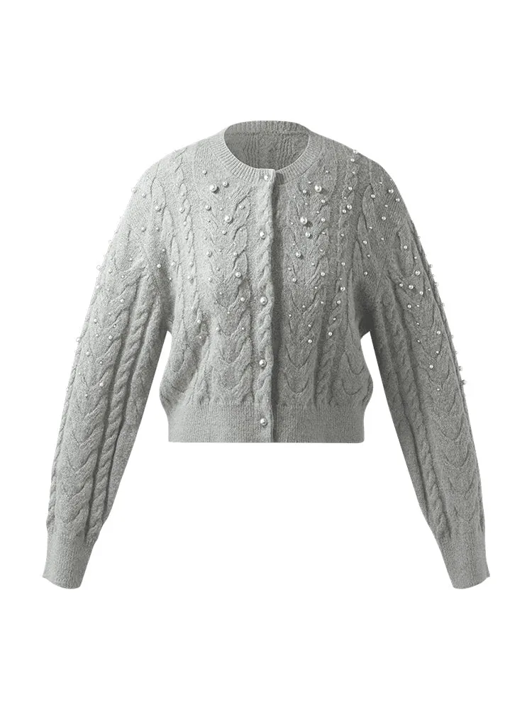 Mohair Blend Pearl Women Cardigan