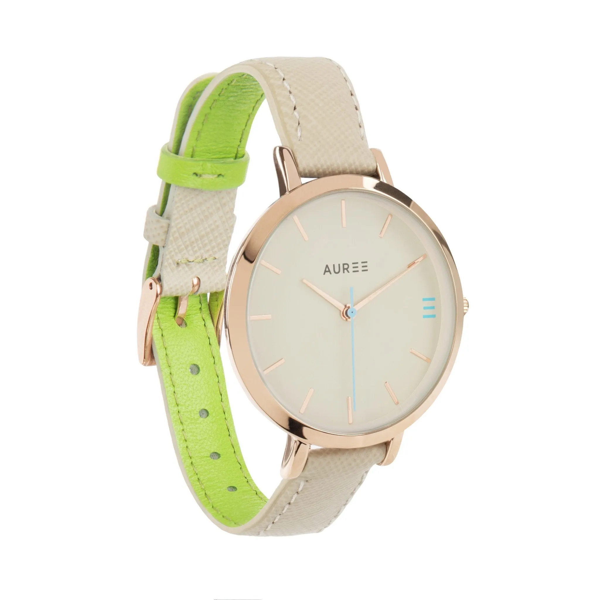 Montmartre Almond & Apple Green Leather Watch Strap with Rose Gold Buckle