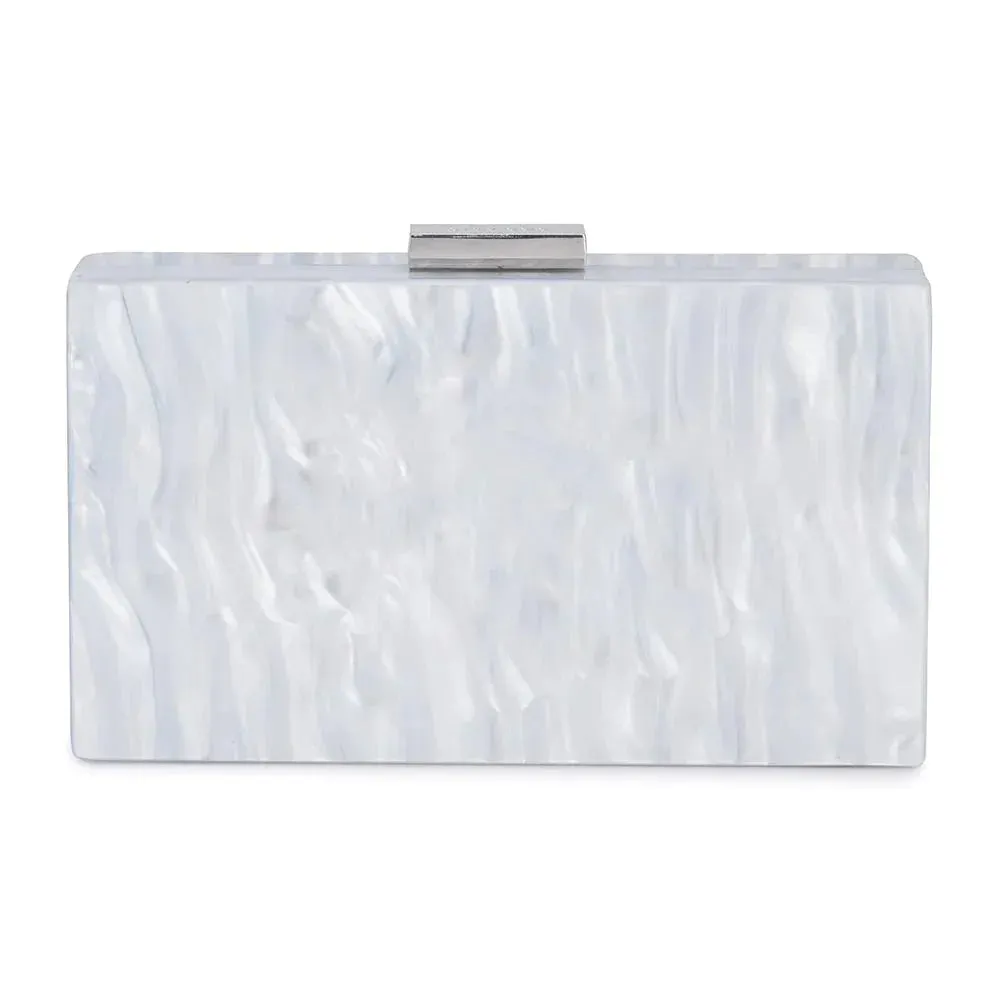 Mrs Acrylic Glitter Box Clutch - White/Silver