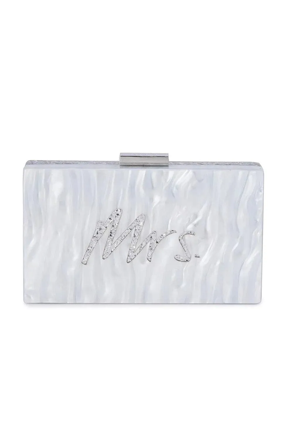 Mrs Acrylic Glitter Box Clutch - White/Silver