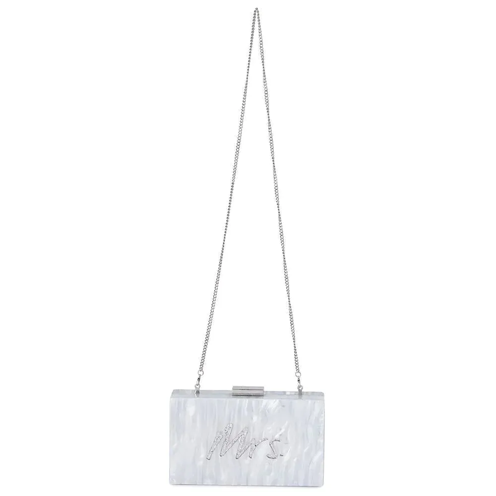 Mrs Acrylic Glitter Box Clutch - White/Silver