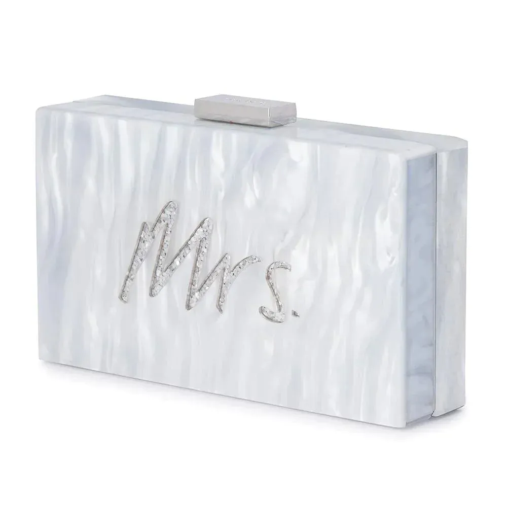 Mrs Acrylic Glitter Box Clutch - White/Silver