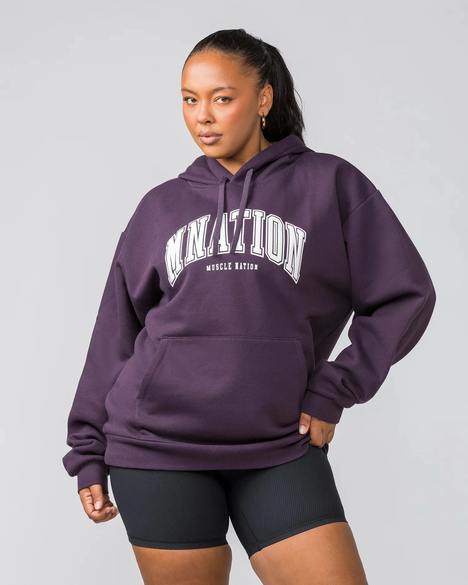 Muscle Nation | Varsity Oversized Hoodie - Midnight Plum