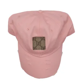 Pink Baseball Cap with Upcycled Brown Webbed GG Patch