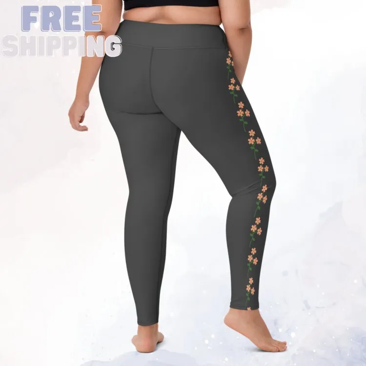 Pink Floral Gray High Waist Leggings for Her