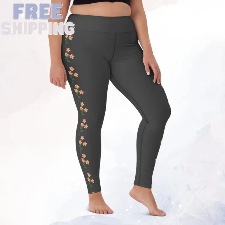 Pink Floral Gray High Waist Leggings for Her