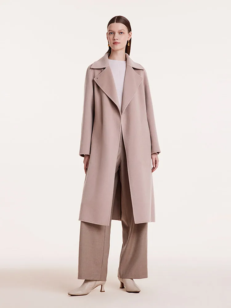 Pink Pure Cashmere Straight Lapel Women Coat