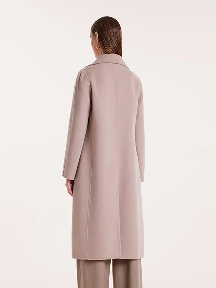 Pink Pure Cashmere Straight Lapel Women Coat