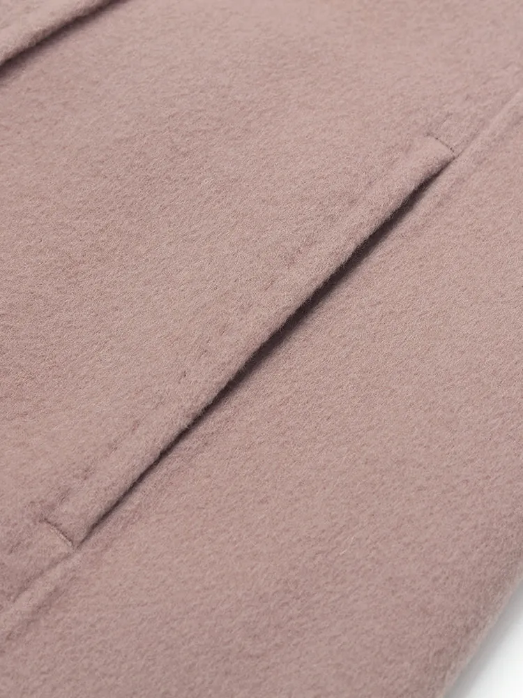 Pink Pure Cashmere Straight Lapel Women Coat