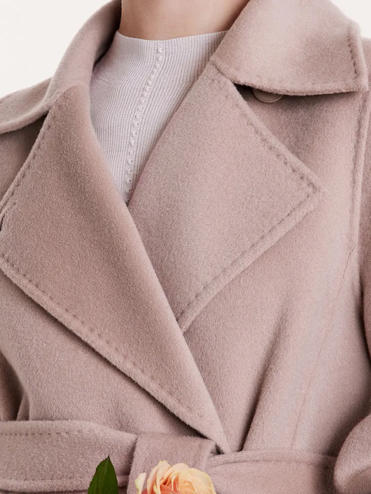 Pink Pure Cashmere Straight Lapel Women Coat