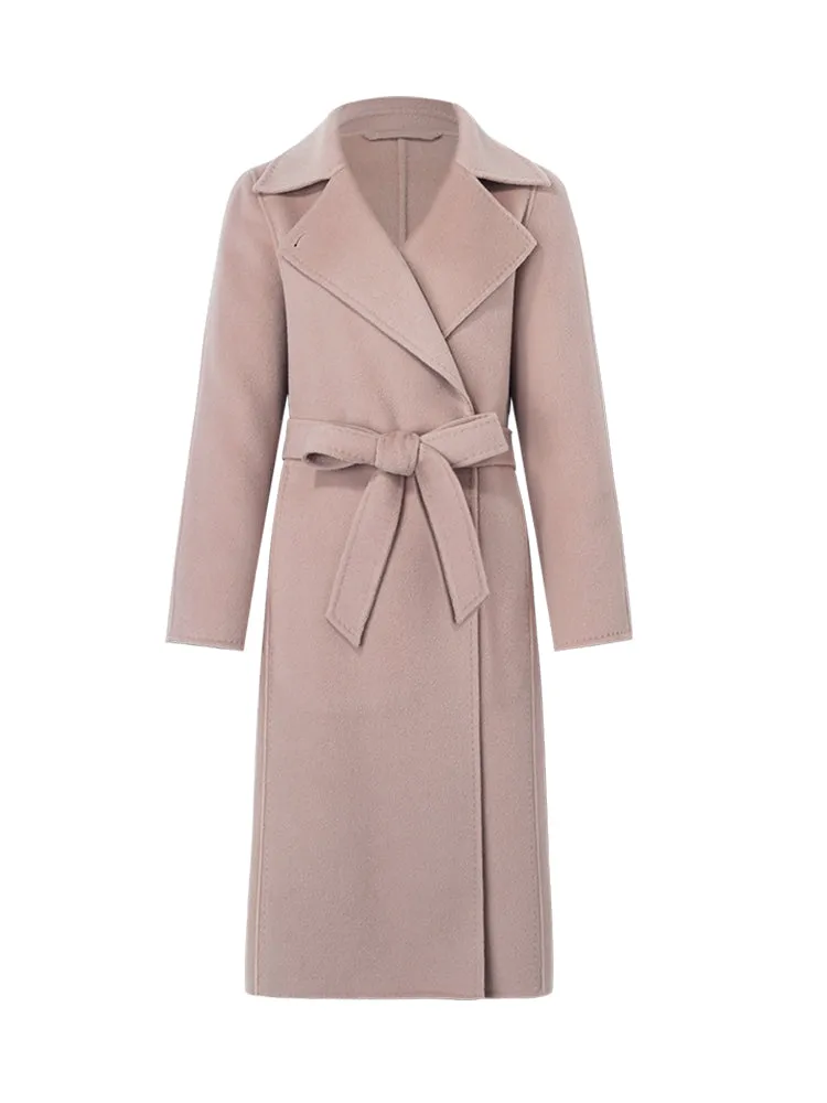 Pink Pure Cashmere Straight Lapel Women Coat