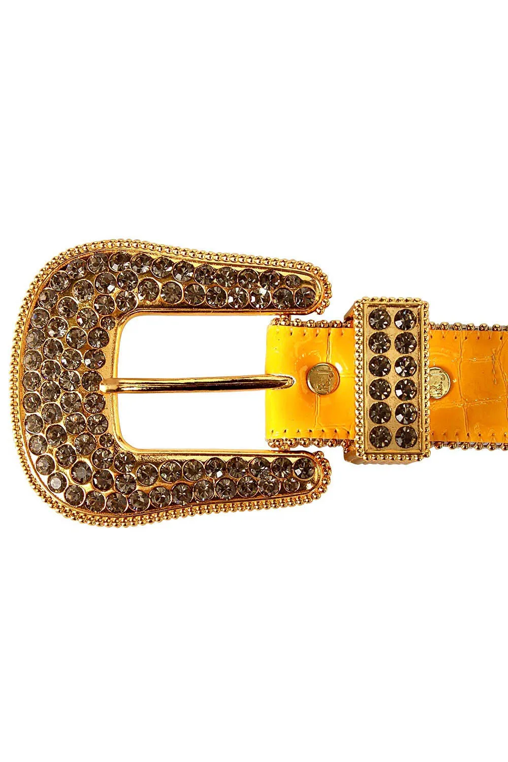 ROBIN'S JEAN PATENT LEATHER YELLOW CROCODILE BELT FULL BEADED