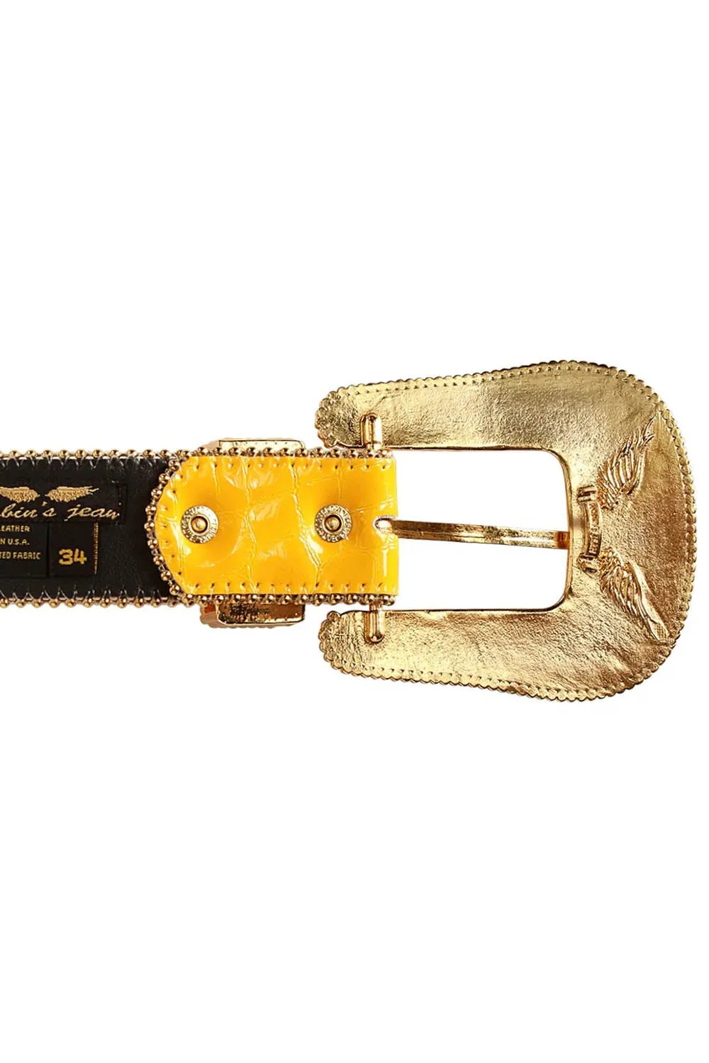 ROBIN'S JEAN PATENT LEATHER YELLOW CROCODILE BELT FULL BEADED