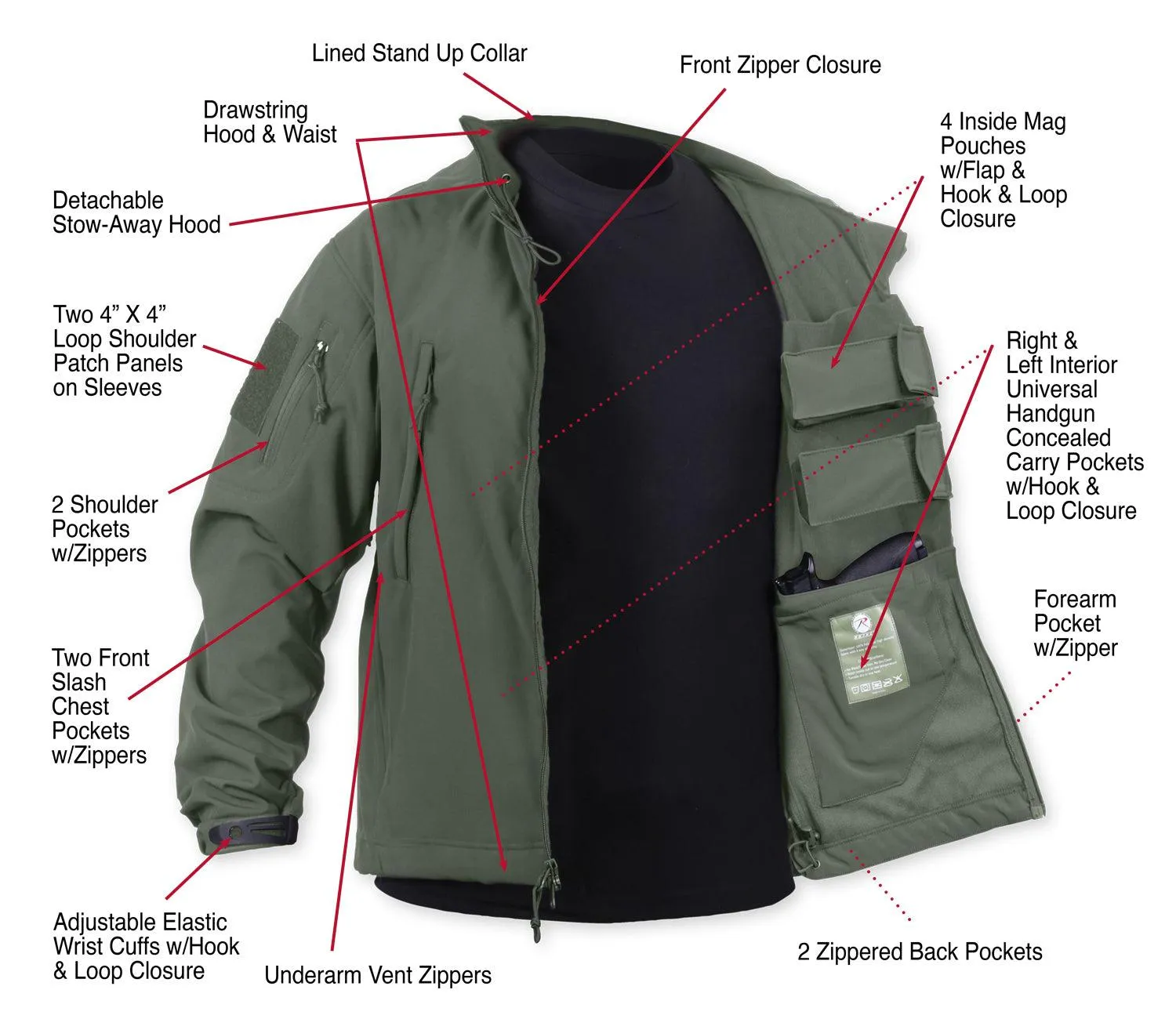 Rothco Mens Concealed Carry Soft Shell Jacket