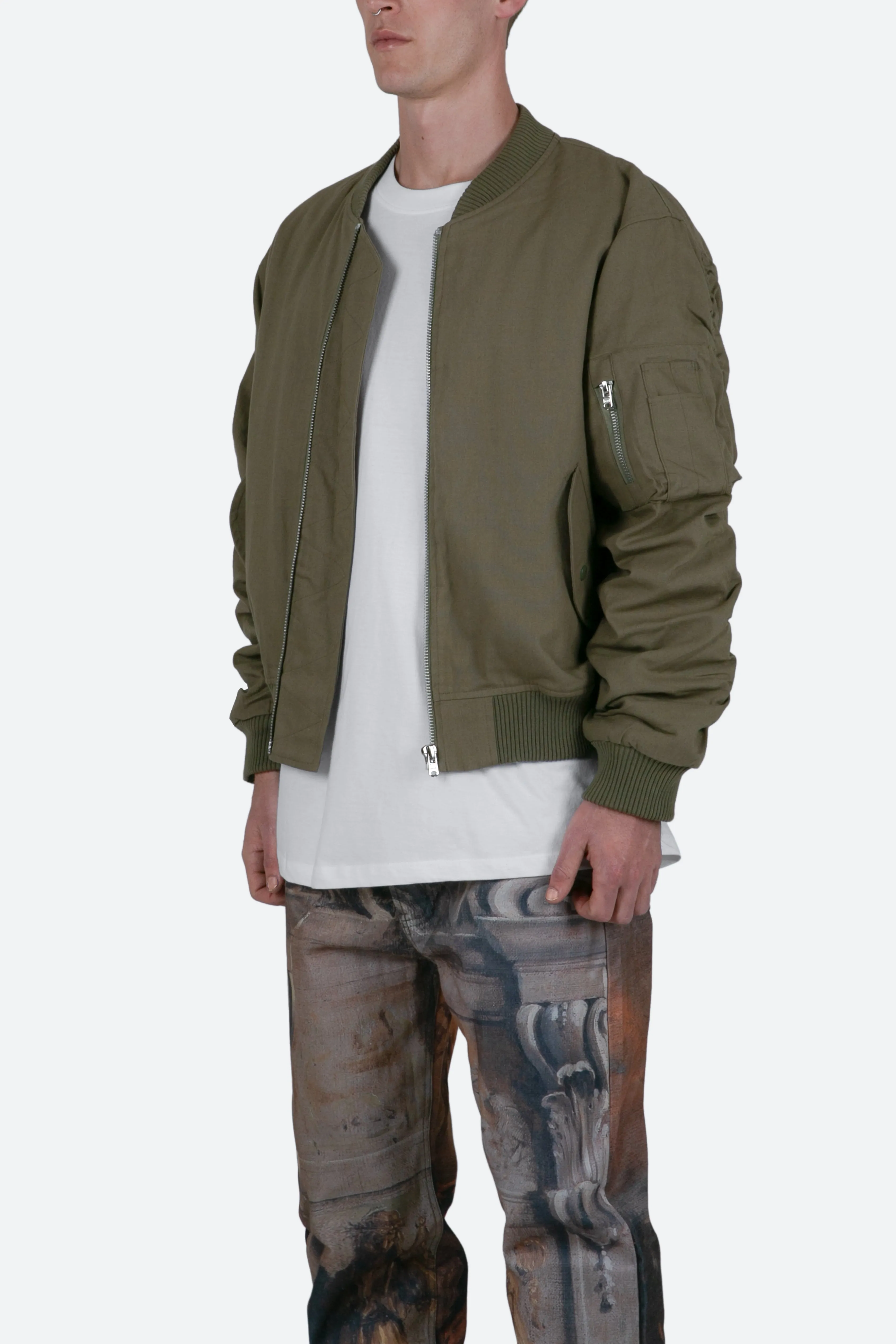 Ruched Bomber Jacket - Olive