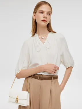 Ruffle Tie Front Neck Women Blouse