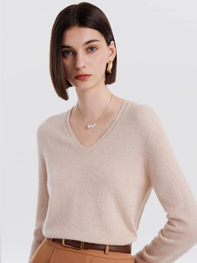 Seamless Cashmere V-Neck Women Sweater