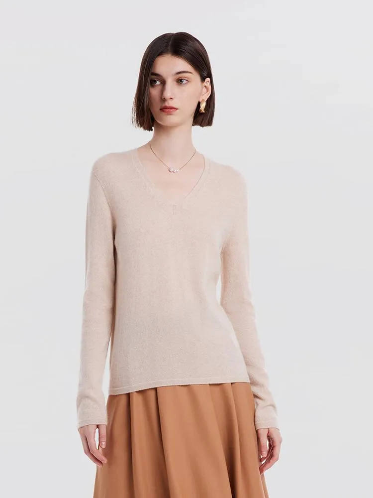 Seamless Cashmere V-Neck Women Sweater