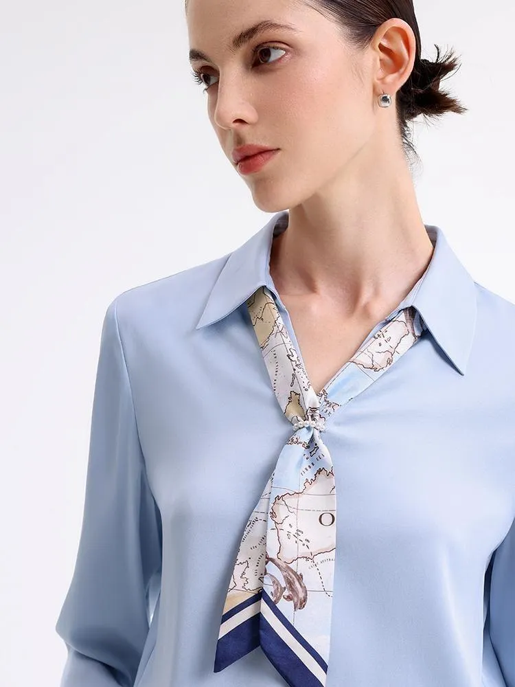 Silk V-Neck Woven Shirt With Silk Scarf