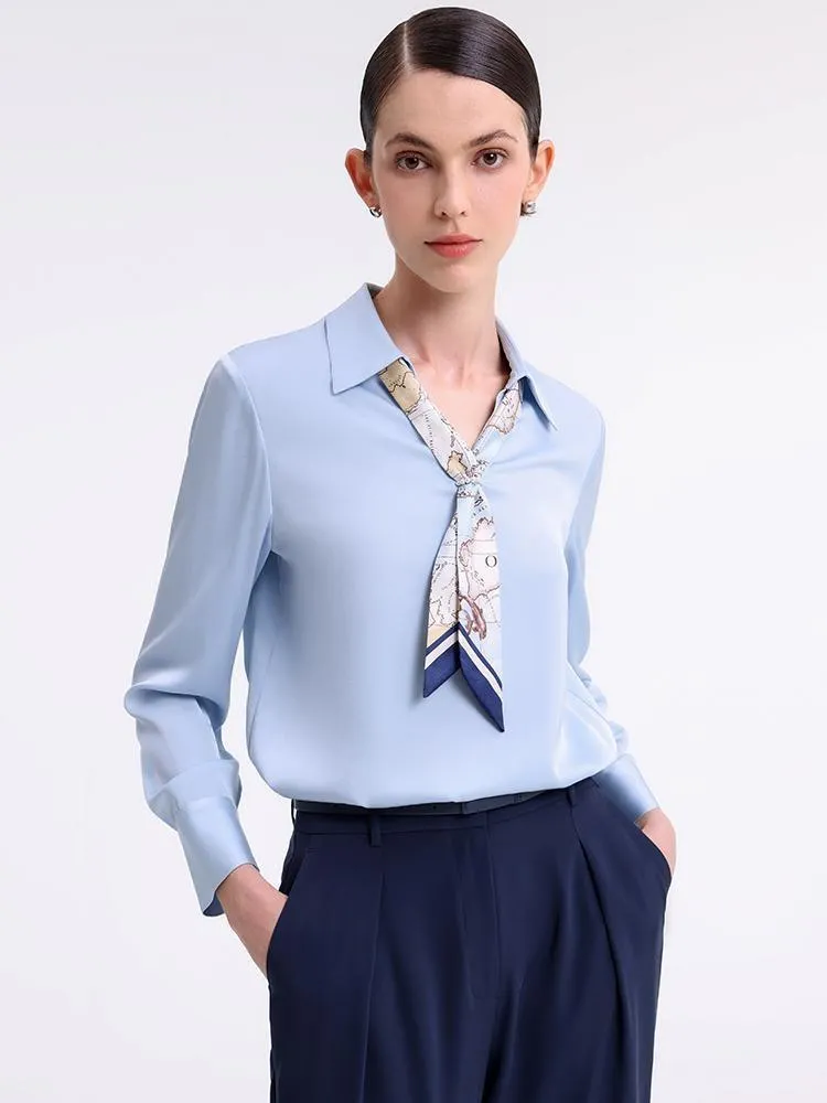 Silk V-Neck Woven Shirt With Silk Scarf