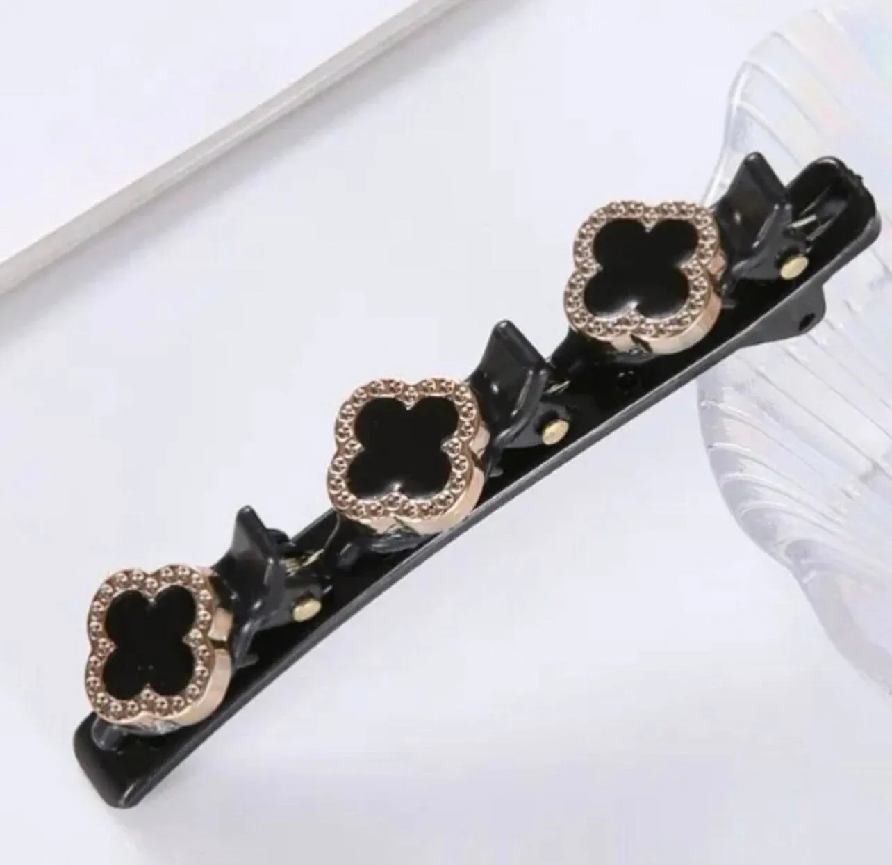 Sparkling Crystal Stone Braided Hair Clips for women Rhinestone & Pearl  Chopped Hairpin Triple Multi Clip