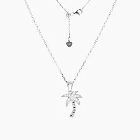 Sterling Silver CZ Palm Tree Adjustable Necklace