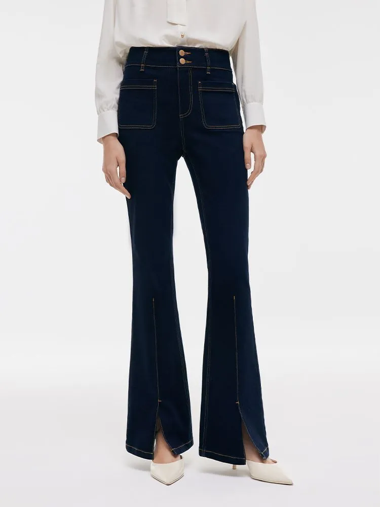 Stretch Slit Micro-Flared Women Jeans