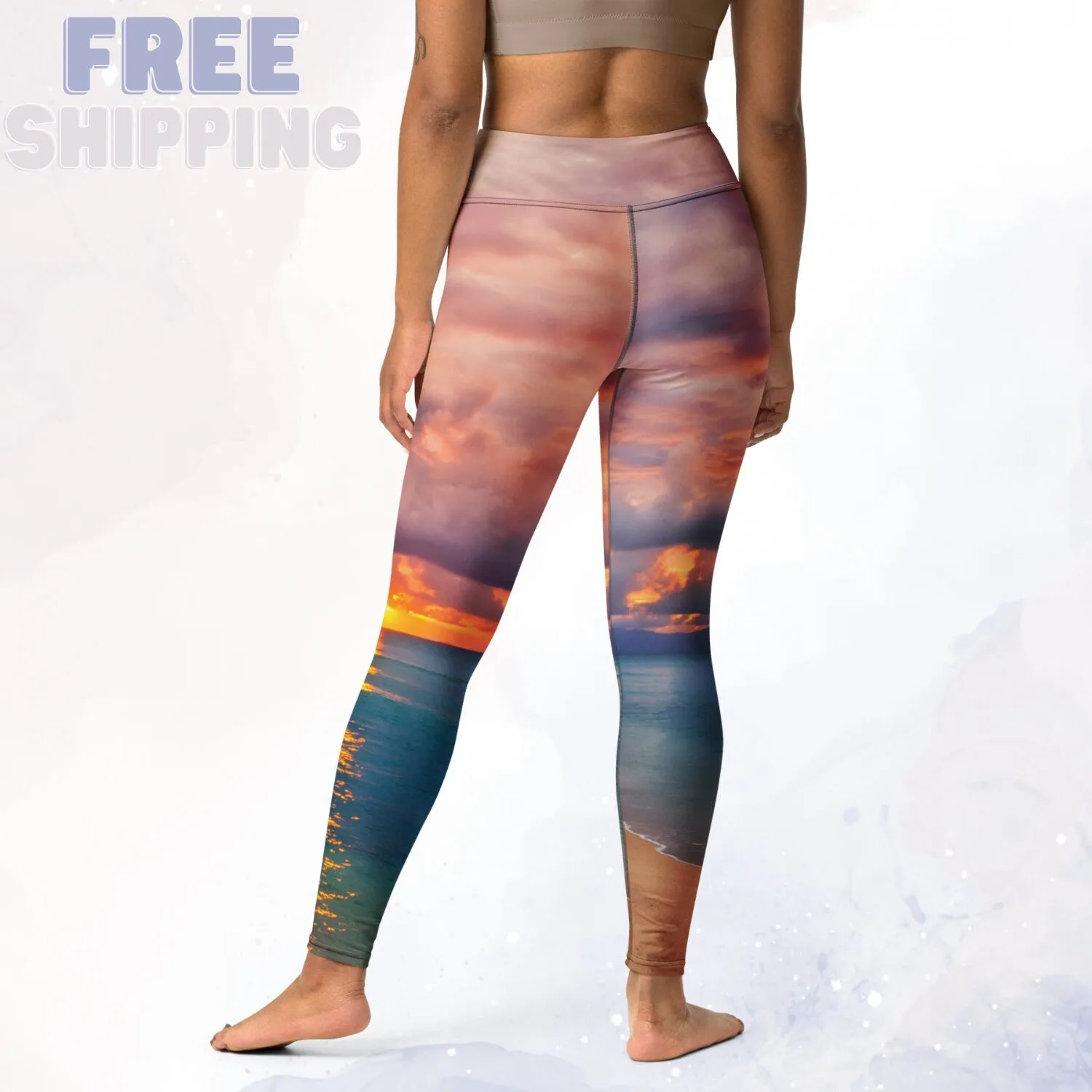 Sunset Photo Ocean Blue and Purple High Waist Comfort Leggings