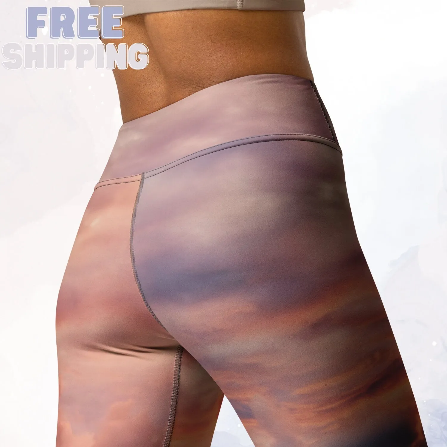 Sunset Photo Ocean Blue and Purple High Waist Comfort Leggings