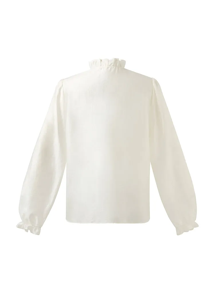 Tencel Ruffle Neck Women Shirt