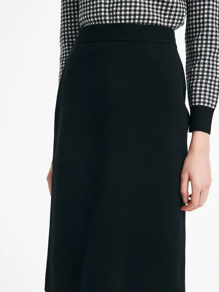 Tencel Wool Plaid Sweater And Slit Half Skirt Two-Piece Set