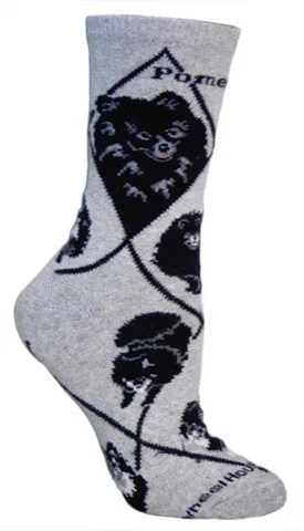 Wheel House Designs Black Pomeranian on Grey Sock