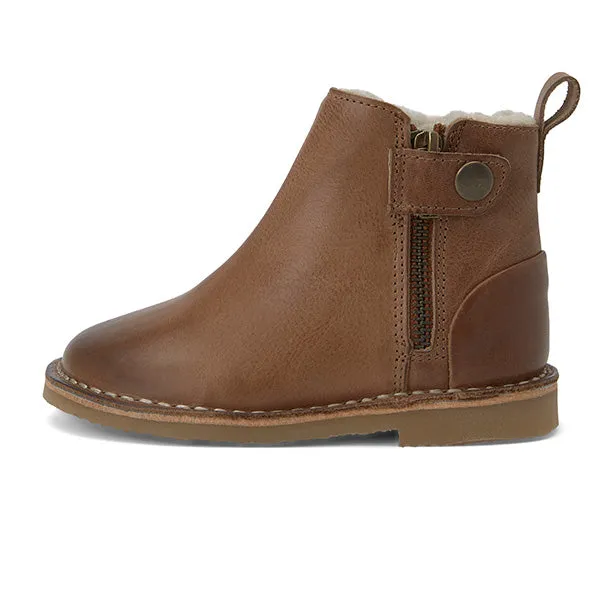 Winston Wool-lined Kids Ankle Boot Tan Burnished Leather