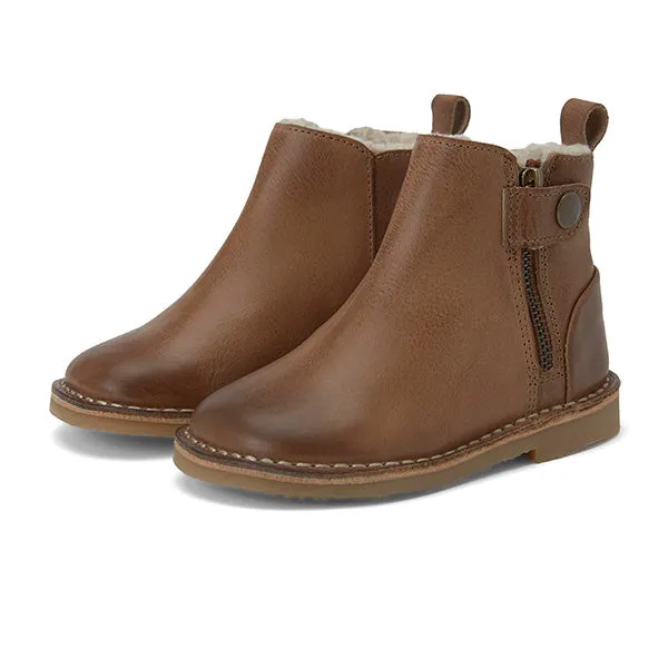 Winston Wool-lined Kids Ankle Boot Tan Burnished Leather