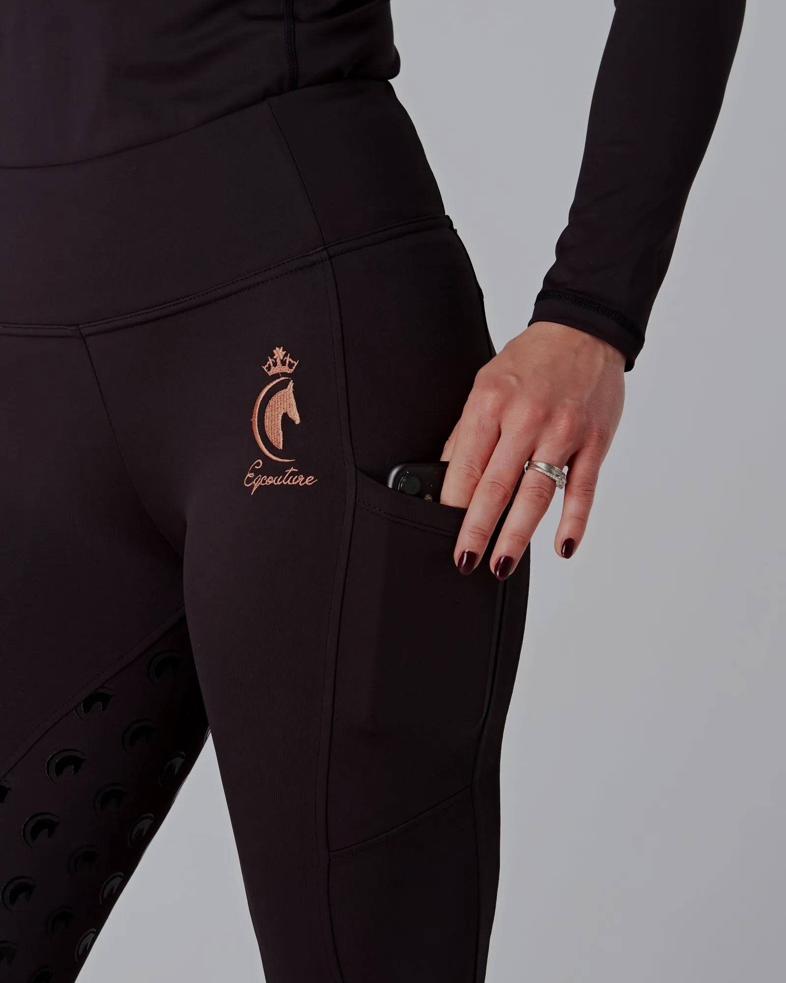 WINTER Thermal Rose Gold & Black Riding Leggings / Tights with Phone Pockets - WATER RESISTANT