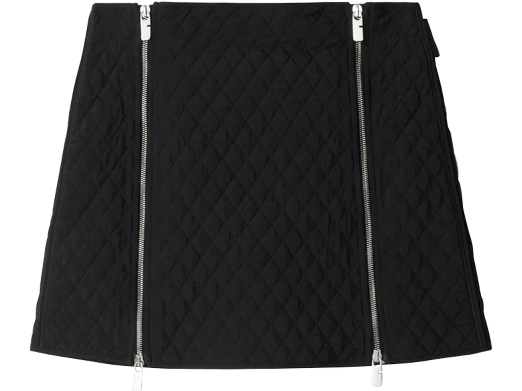 Women’s Diamond Quilted Mini Skirt with Double Zip in Black