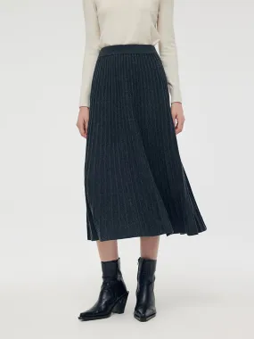 Wool A-Line Pleated Women Midi Skirt