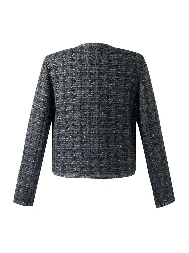 Wool Blend Tweed Sequins Women Crop Jacket